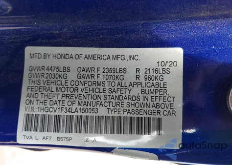 2020 Honda Accord Sport z USA, uszkodzony, nr VIN 1HGCV1F34LA150053